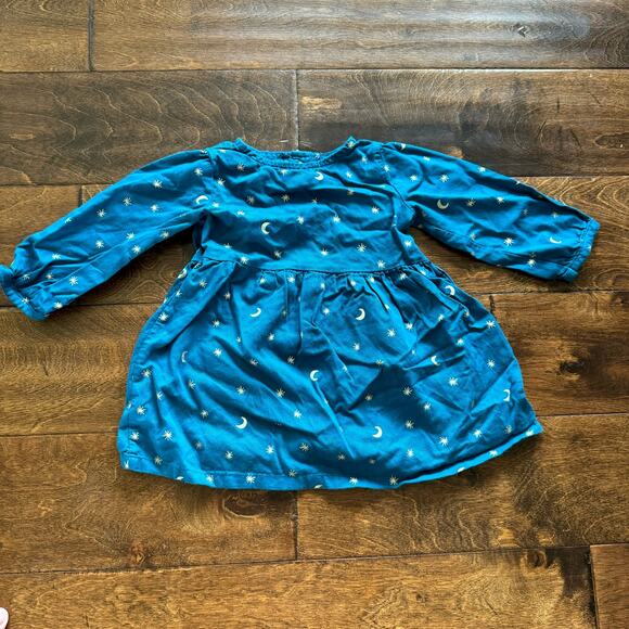 Carter's Girls 9 Month Dress Blue Long Sleeve Stars Moon - Picture 1 of 4